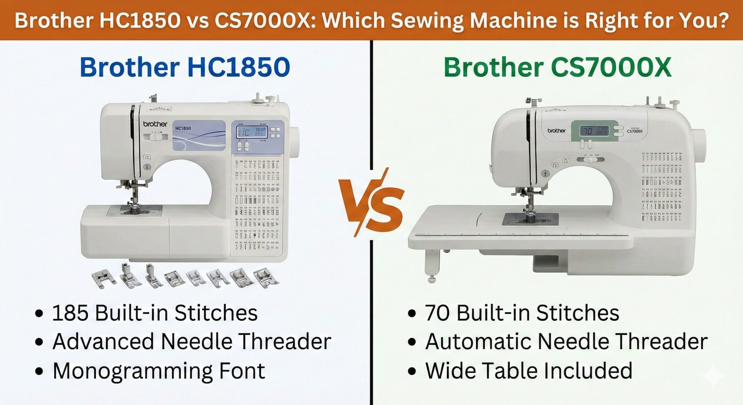 Brother HC1850 vs CS7000X Comparison