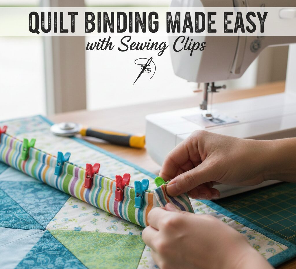 Quilt binding with sewing clips